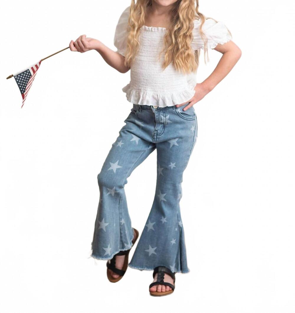 NEW OOPSIE DAISY youth faded star flare denim jean pant in blue